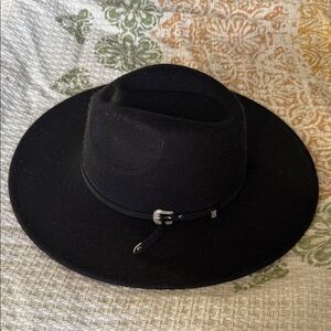 Black Wide Brim Hat with western Band